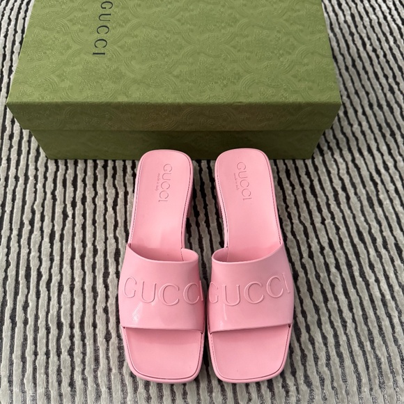 Gucci Wild Rose Platform Pink Block Heel Slides Sandals-size 34-NWT